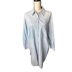 Zara Blue & White Striped Oversized Button-Up Shirt Dress XL